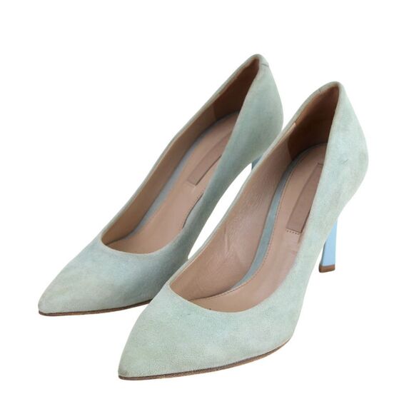 HUGO BOSS LIGHT BLUE REAL LEATHER SUEDE HIGH HEEL POINTED CLASSIC PUMP SHOES 36 - Picture 2 of 10